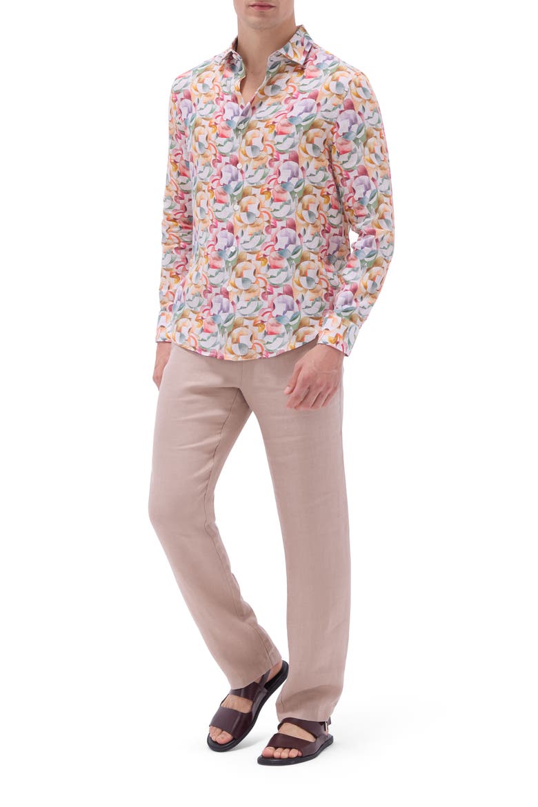 Julian Shaped Fit Linen Button-Up Shirt, Alternate, color, SAND