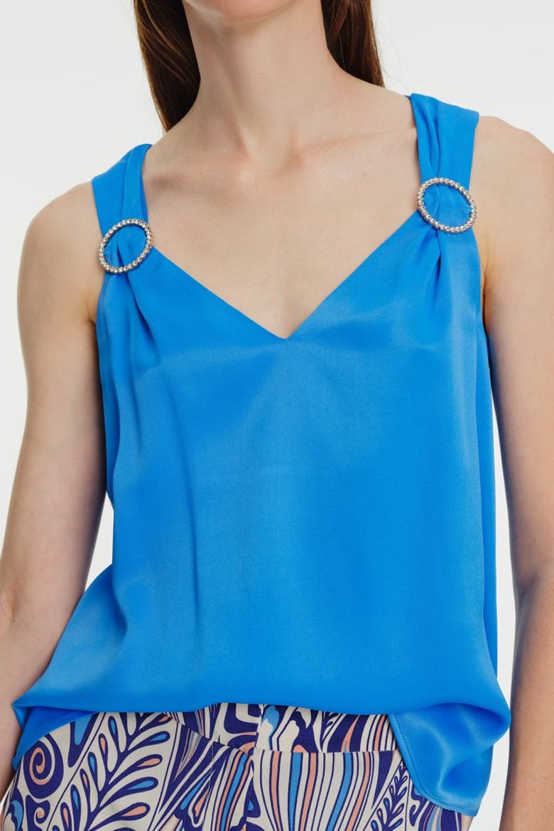V Neck Crystal Buckle Sleeveless Blouse, Alternate, color, BLUE
