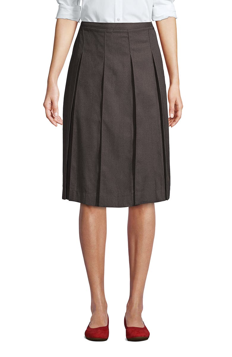 Lands
 End School Uniform  Solid Box Pleat Skirt Below the Knee, Main, color, Gray