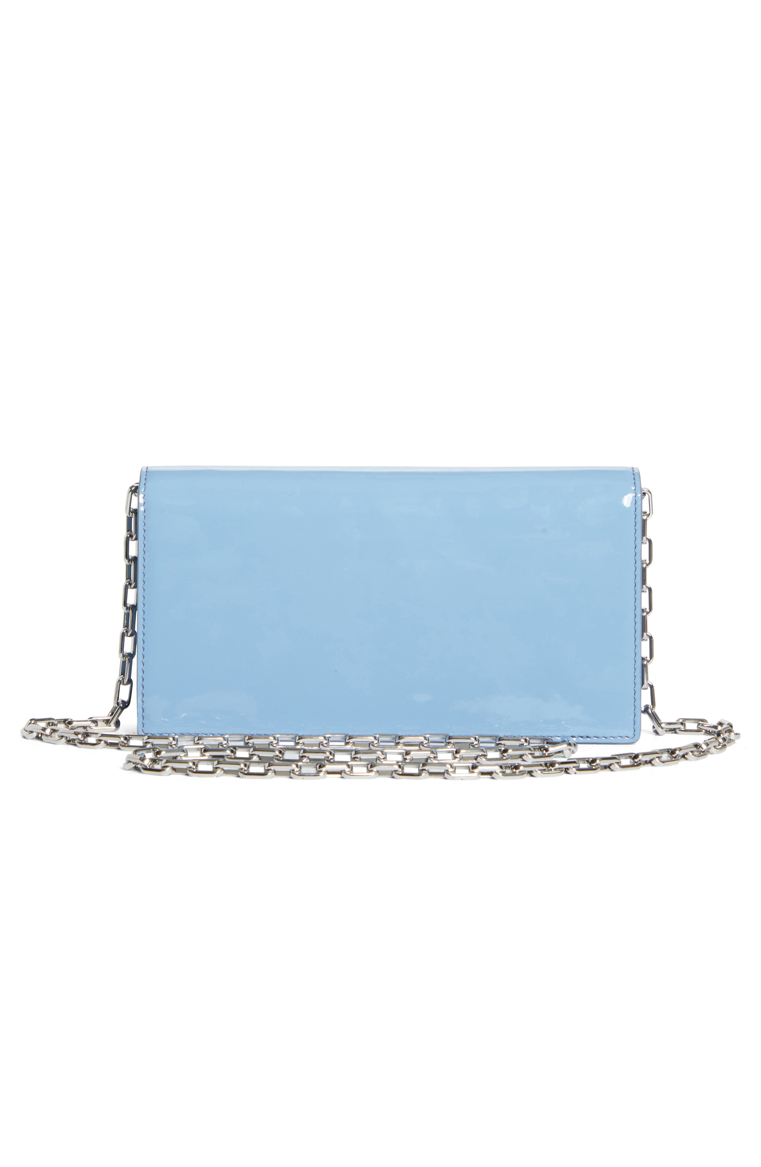 Christian Louboutin Bettina Patent Leather Clutch, Alternate, color, Ceruleo/ Silver