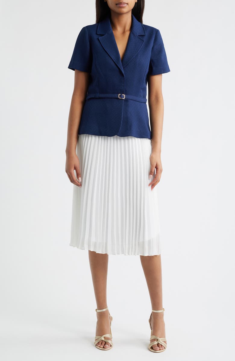 Julia Jordan Faux Two-Piece Short Sleeve Belted Midi Dress, Main, color, Navy Ivory