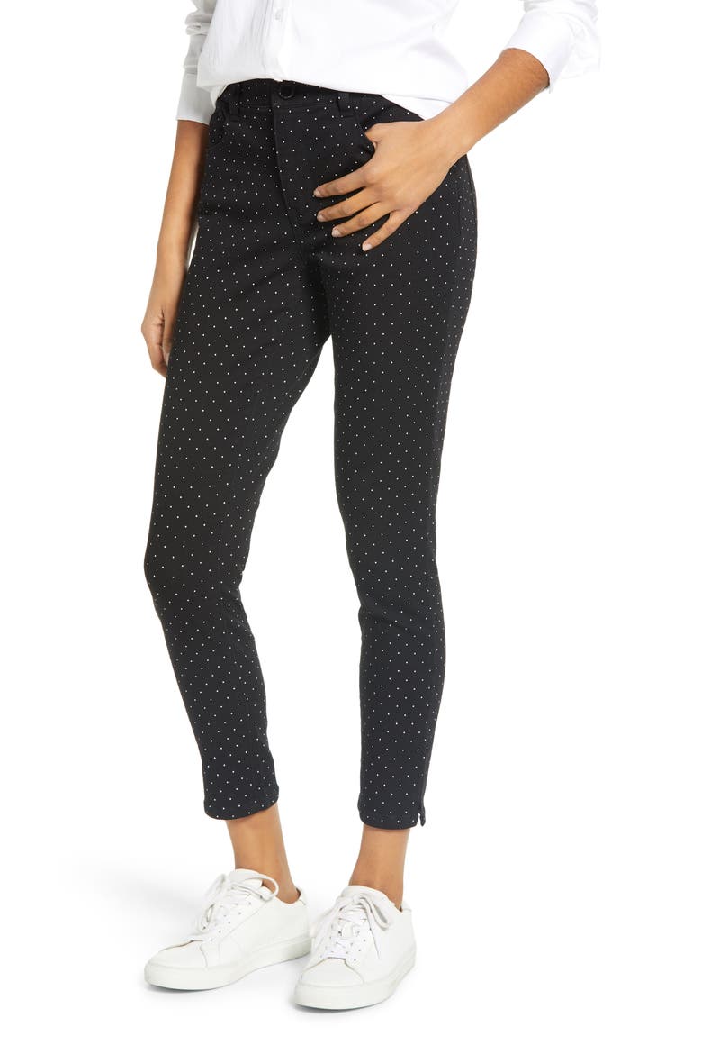 'Ab'Solution High Waist Polka Dot Ankle Skinny Pants (Nordstrom Exclusive), Main, color, BK-BLACK