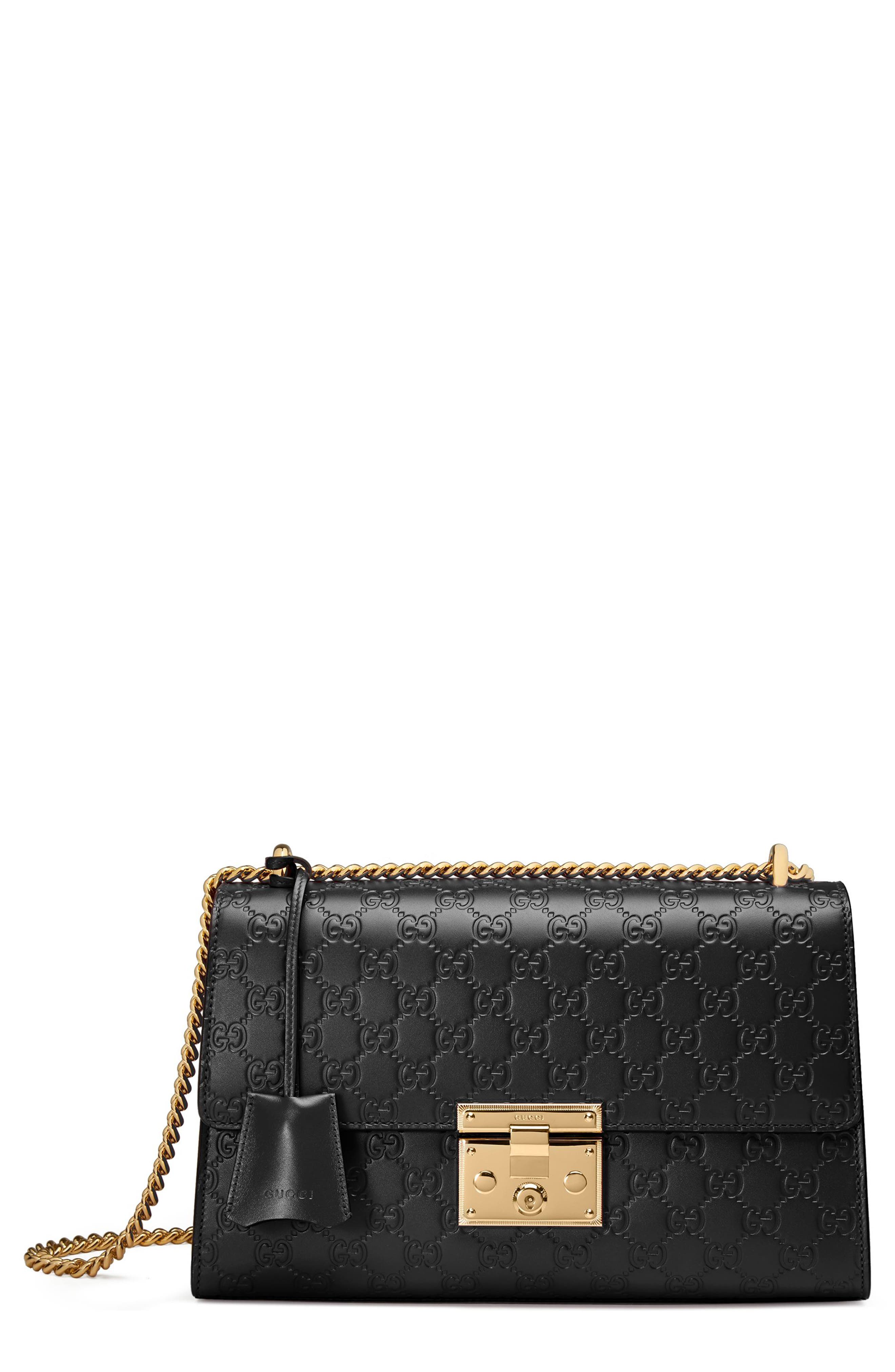 Medium Padlock Signature Leather Shoulder Bag, Main, color, NERO