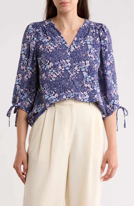 Renee C Floral Tie Cuff Top