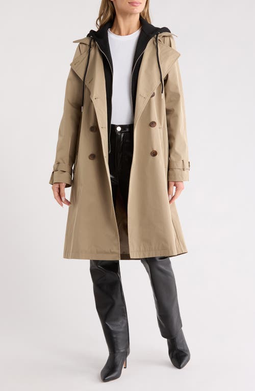 Rebecca Minkoff Water Repellent Trench Coat With Removable Bib Hoodie In Brown