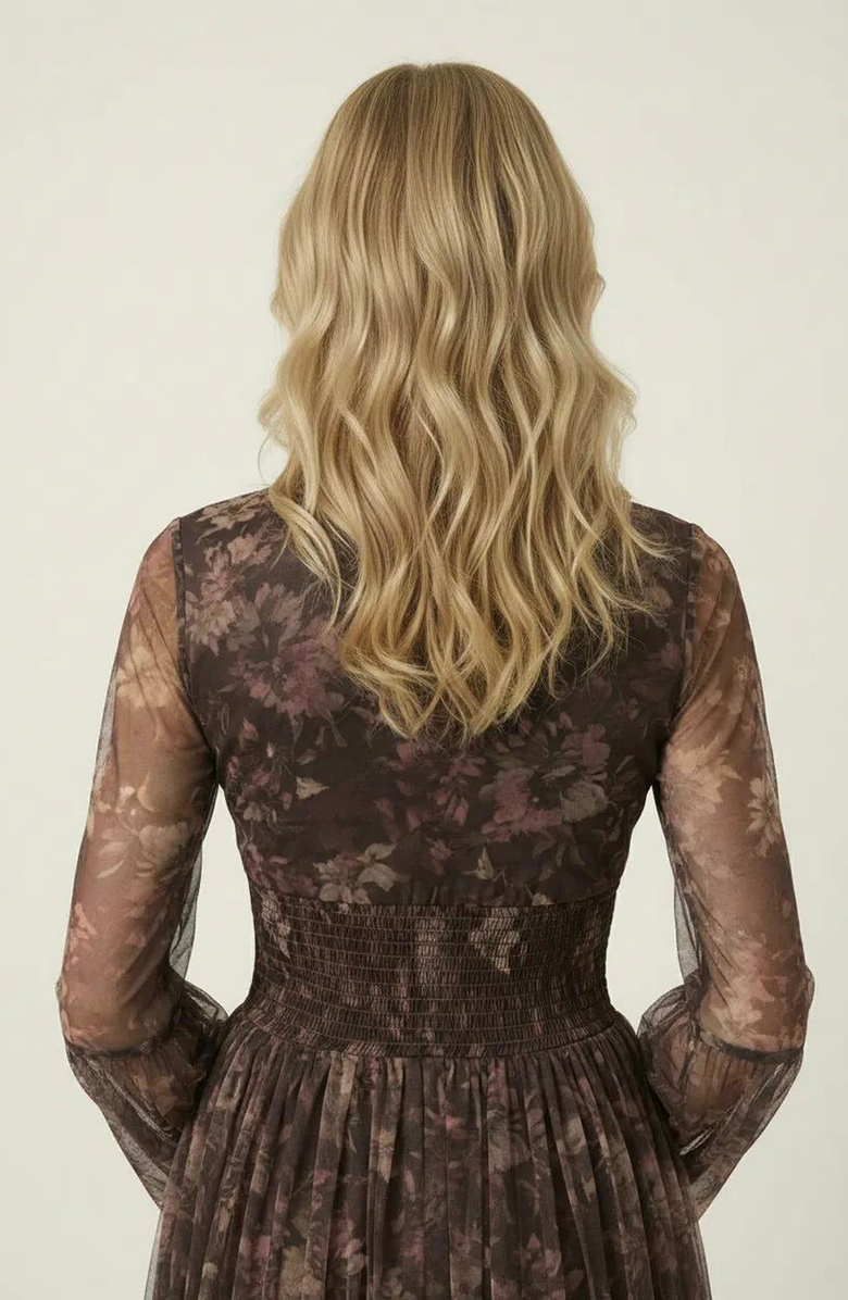 Modenaire Floral Long Sleeve Mini Dress with Smocked Waist and Flared Skirt, Alternate, color, Brown Floral