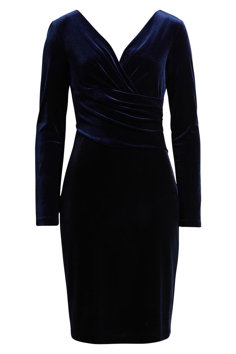 Ruched Long Sleeve Velvet Body-Con Dress, Alternate, color, NAVY