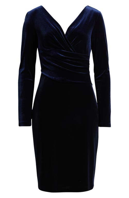 Eliza J Ruched Long Sleeve Velvet Body-con Dress In Blue