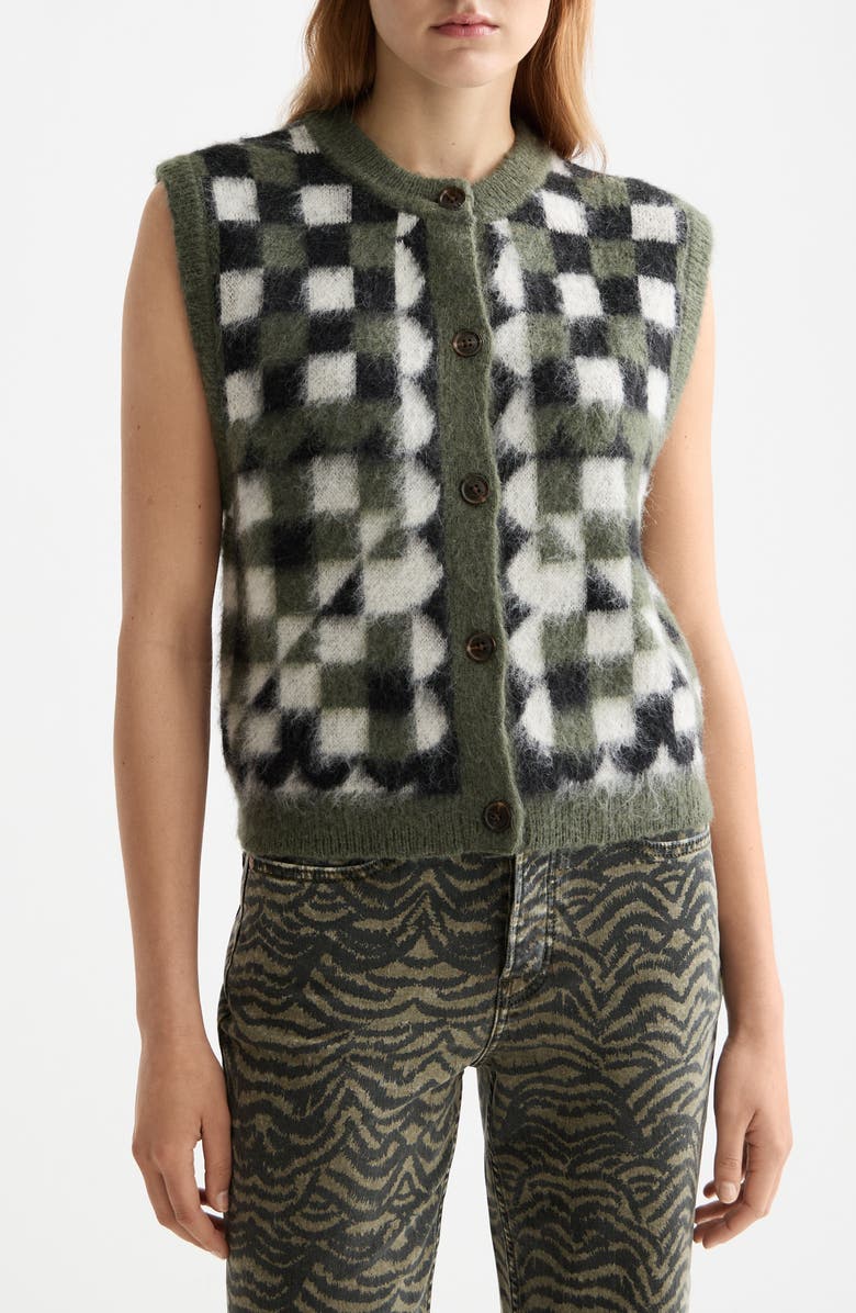 Scotch & Soda Fuzzy Jacquard Sweater Vest, Main, color, Thyme