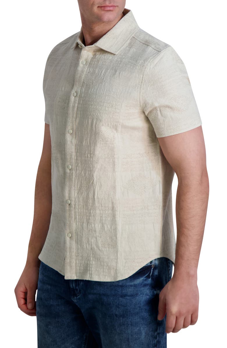 KARL LAGERFELD PARIS Snap Button Short Sleeve Shirt, Alternate, color, Natural