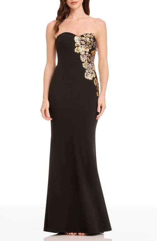 Dress The Population Tiana Placed Beaded Floral Strapless Mermaid Gown In Multi