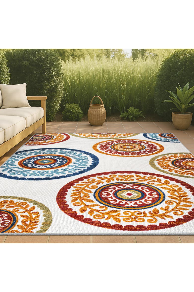 Circus Medallion High-Low Indoor/Outdoor Area Rug, Alternate, color, Red/Blue