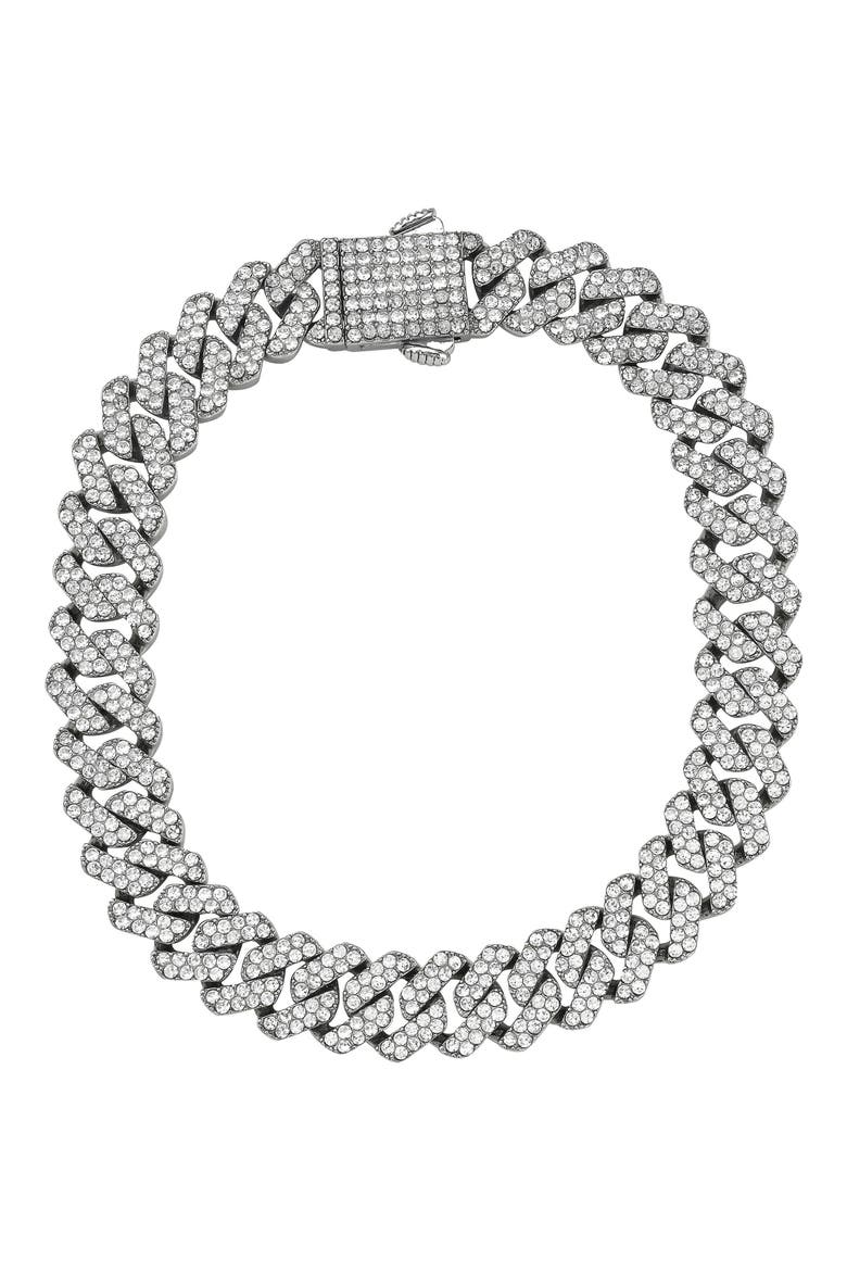 Men's Pavé Cubic Zirconia 10mm Curb Chain Bracelet, Main, color, SILVER