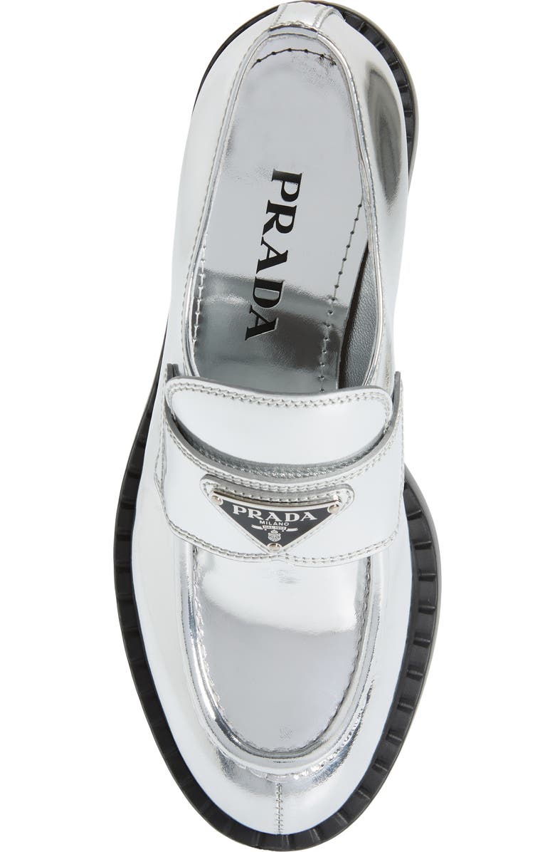 Prada Chocolate Metallic Loafer, Alternate, color,