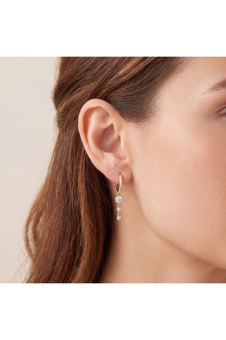 CZ Bezel Dangle Huggie Hoop Earrings, Alternate, color, Gold Plated Sterling Silver