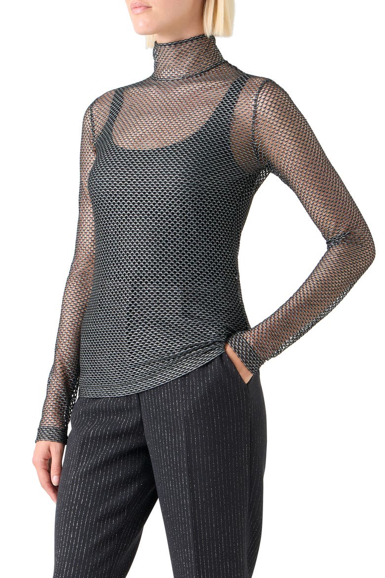 Fishnet Mesh Long Sleeve Top, Alternate, color, BRUSHED STEEL