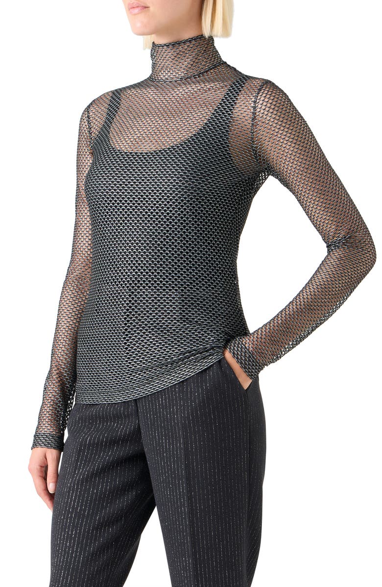 Akris punto Fishnet Mesh Long Sleeve Top, Alternate, color, Brushed Steel