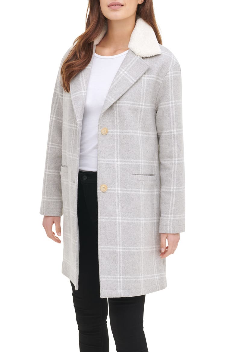Levi's® Wool Top Coat with Faux Shearling Collar, Alternate, color, LIGHT GREY