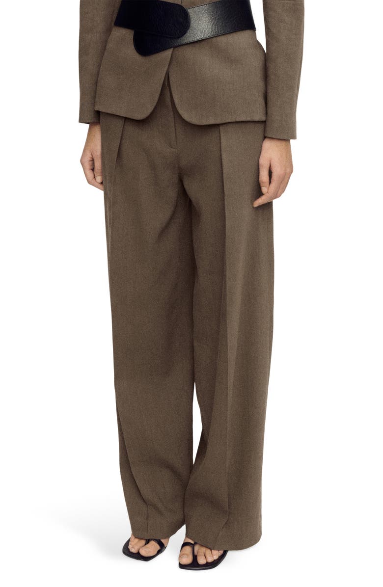 MANGO Straight Leg Linen Blend Pants, Main, color, Khaki