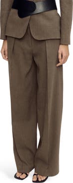 MANGO Straight Leg Linen Blend Pants