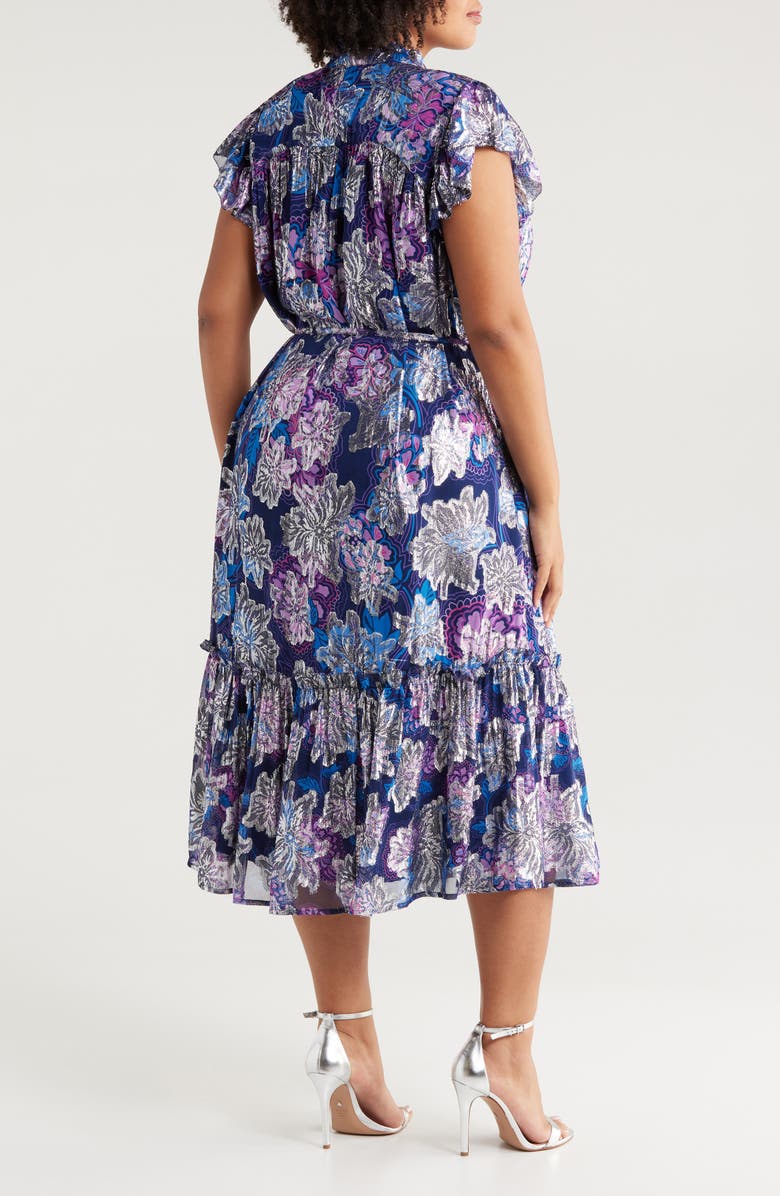 CIEBON Hilma Metallic Floral Print A-Line Dress, Alternate, color,