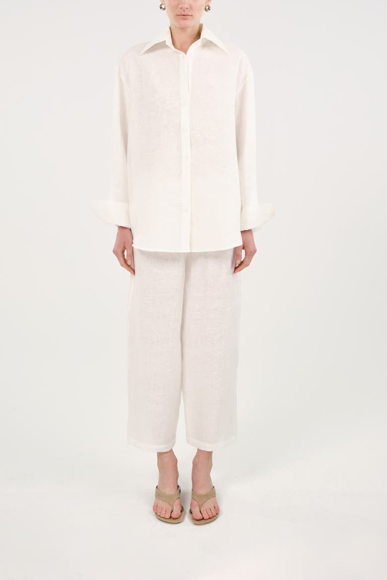 Linen Drawstring Trousers, Main, color, Ivory