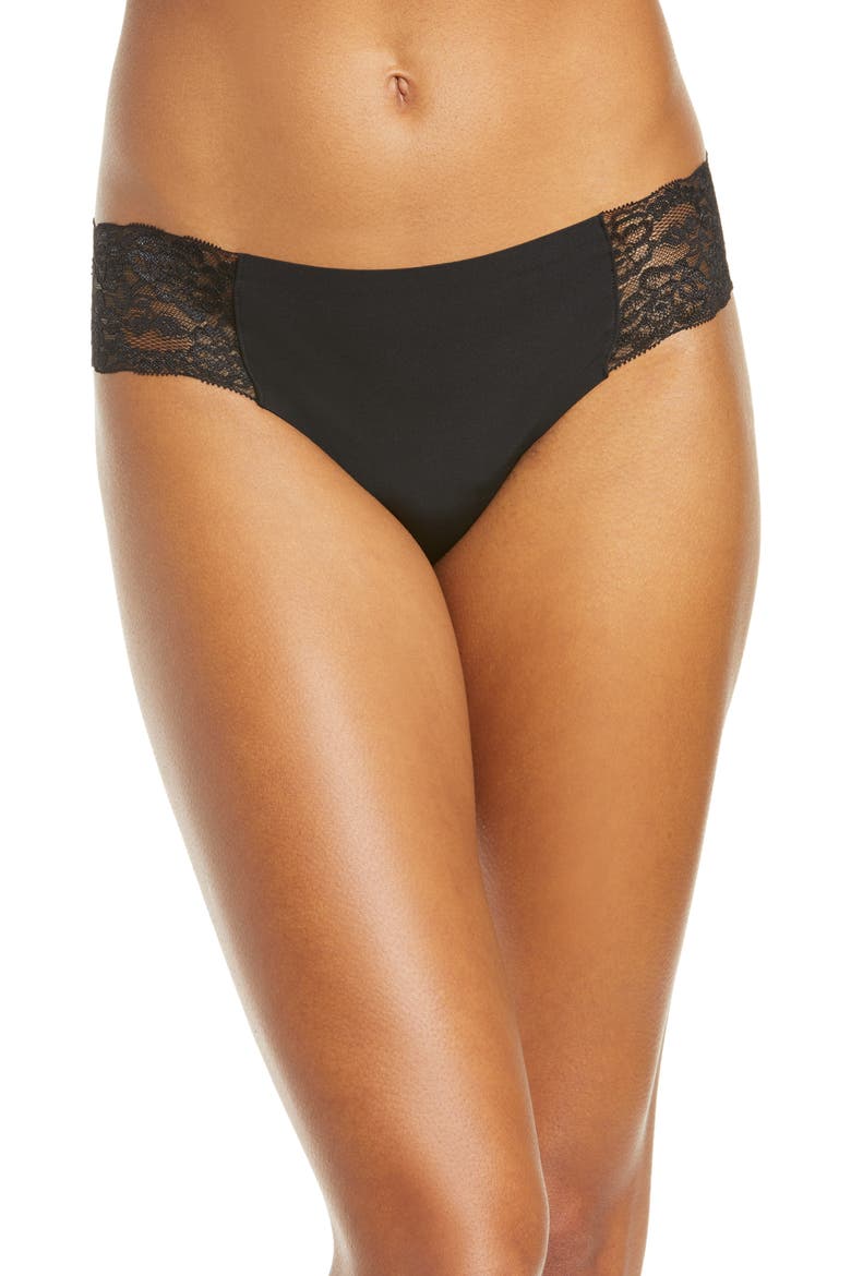 Period & Leak Proof Lace Moderate Absorbency Cheeky Panties, Main, color, BLACK