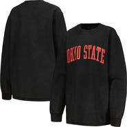 PRESSBOX Women's Pressbox Black Ohio State Buckeyes Comfy Corded Vintage Wash Basic Arch Pullover Sweatshirt