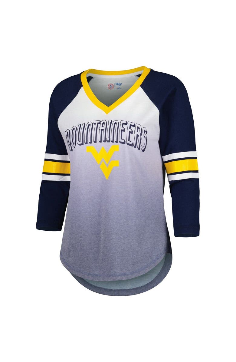 G-III 4HER BY CARL BANKS Women's G-III 4Her by Carl Banks White/Navy West Virginia Mountaineers Lead Off Ombre Raglan 3/4-Sleeve V-Neck T-Shirt, Alternate, color, 