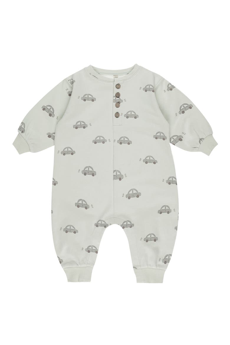 Car Print Cotton Henley Romper, Main, color, MINT