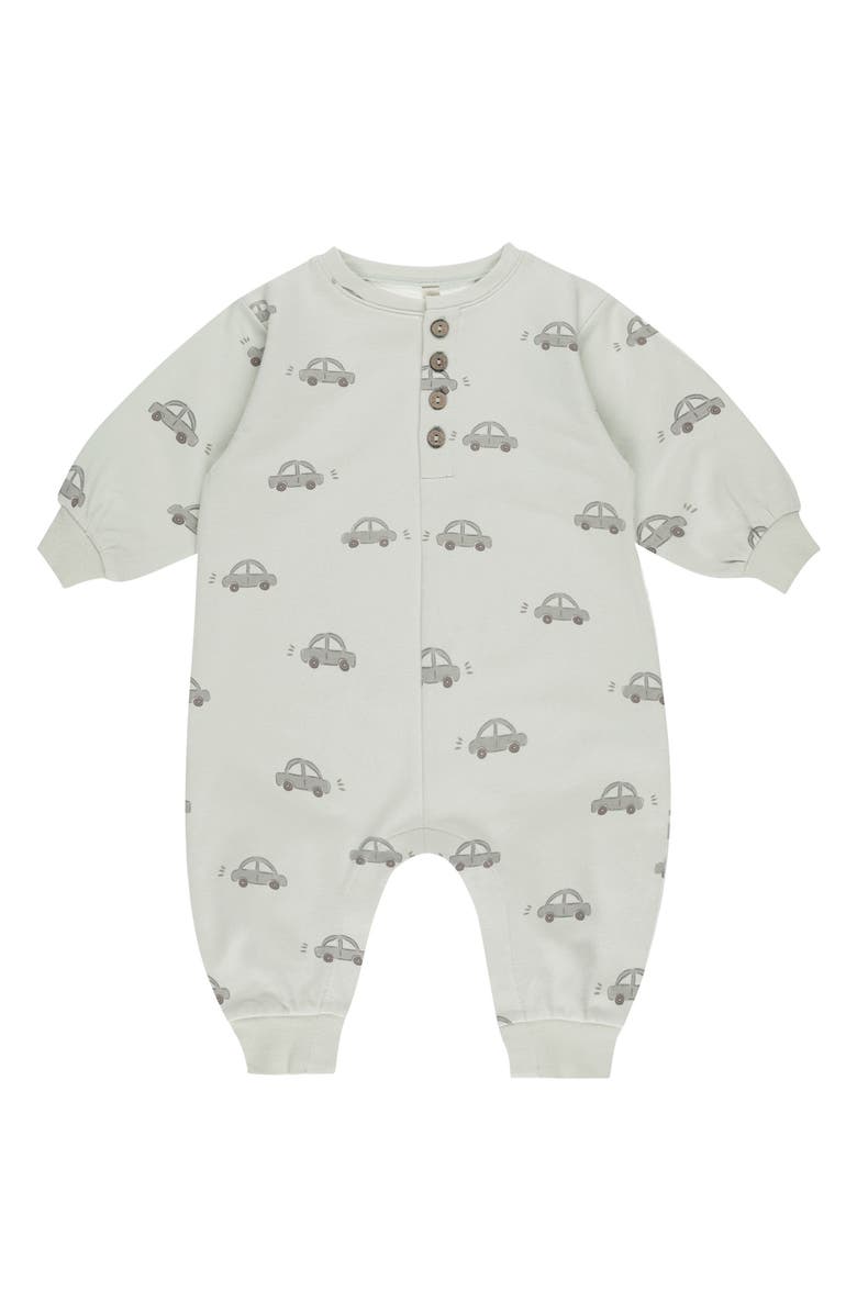 QUINCY MAE Car Print Cotton Henley Romper, Main, color,