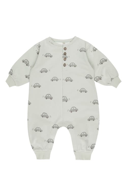 Shop Quincy Mae Car Print Cotton Henley Romper In Mint