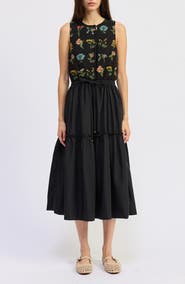 JACQUIE THE LABEL Lia Embroidered Tie Waist Sleeveless Midi Dress