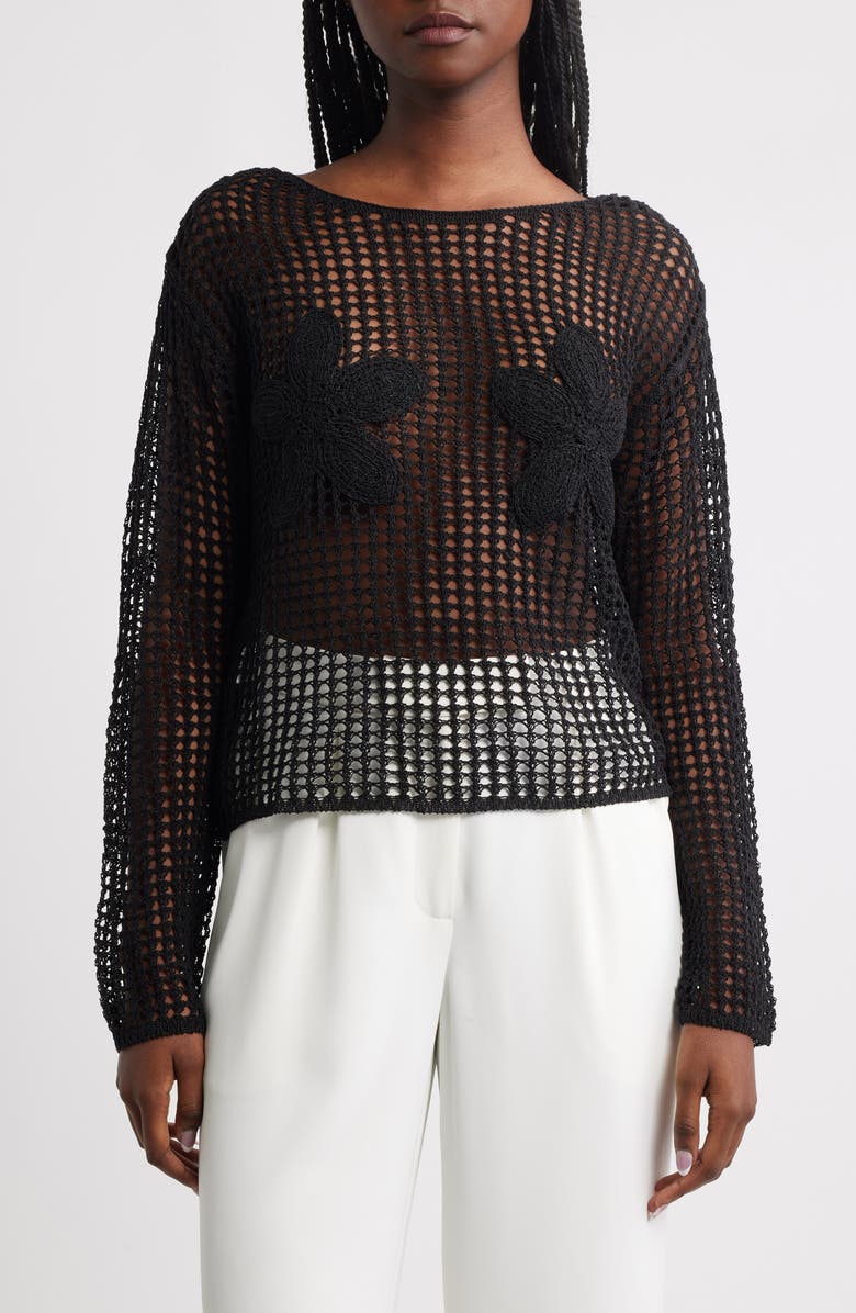 MANGO Floral Embroidered Open Stitch Sweater, Main, color,