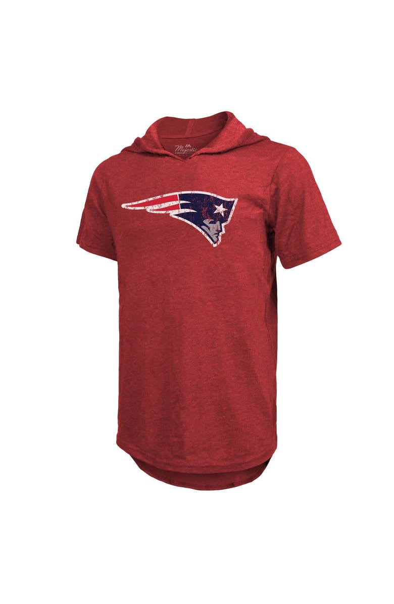 Majestic Threads Men's Fanatics Branded Mac Jones Red New England Patriots Player Name & Number Tri-Blend Short Sleeve Hoodie T-Shirt, Alternate, color,