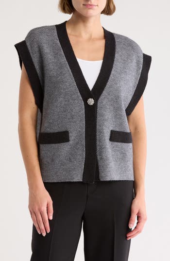 Ellen Tracy Jewel Button Knit Vest In Blue