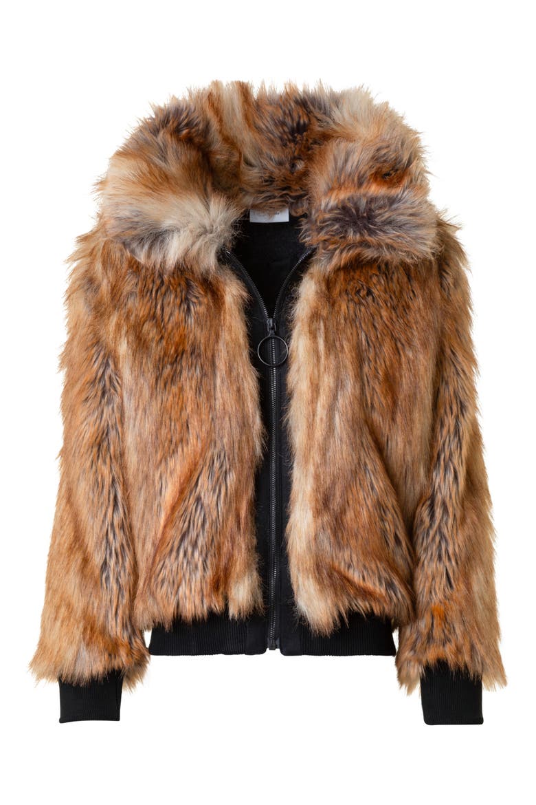 Faux Fur Bomber Jacket, Alternate, color, CAMEL-MULTICOLOR