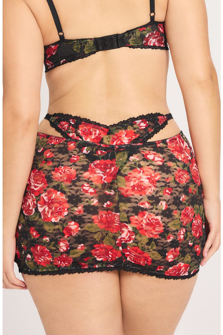 Sinful Rose Lace Miniskirt, Alternate, color, BLACK CAVIAR ROSY PASSIONS