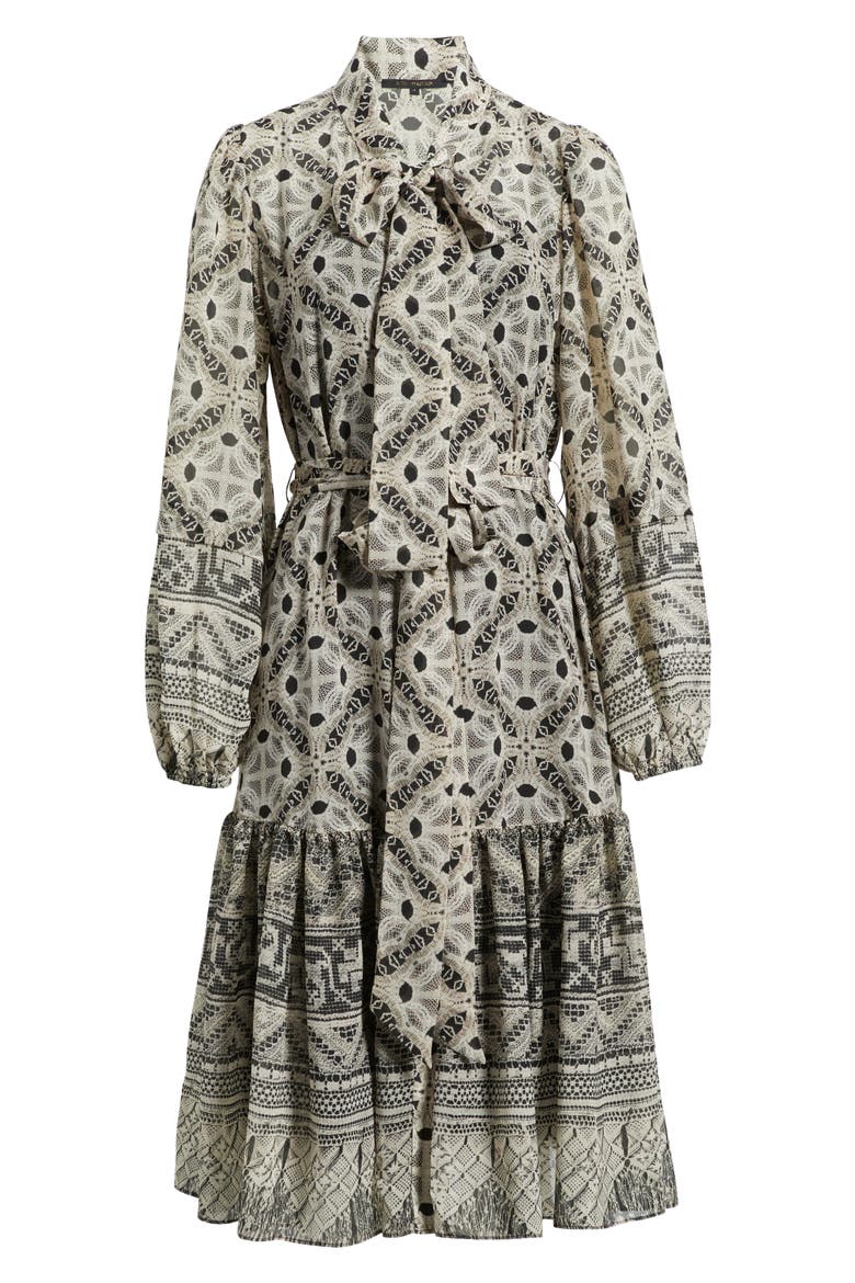 Flint Print Tie Waist Long Sleeve Shirtdress, Alternate, color, BLACK MULTI
