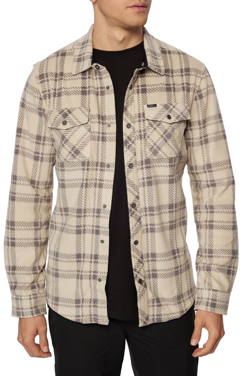O'Neill Glacier Plaid Fleece Snap-Up Shirt, Alternate, color, Light Khaki