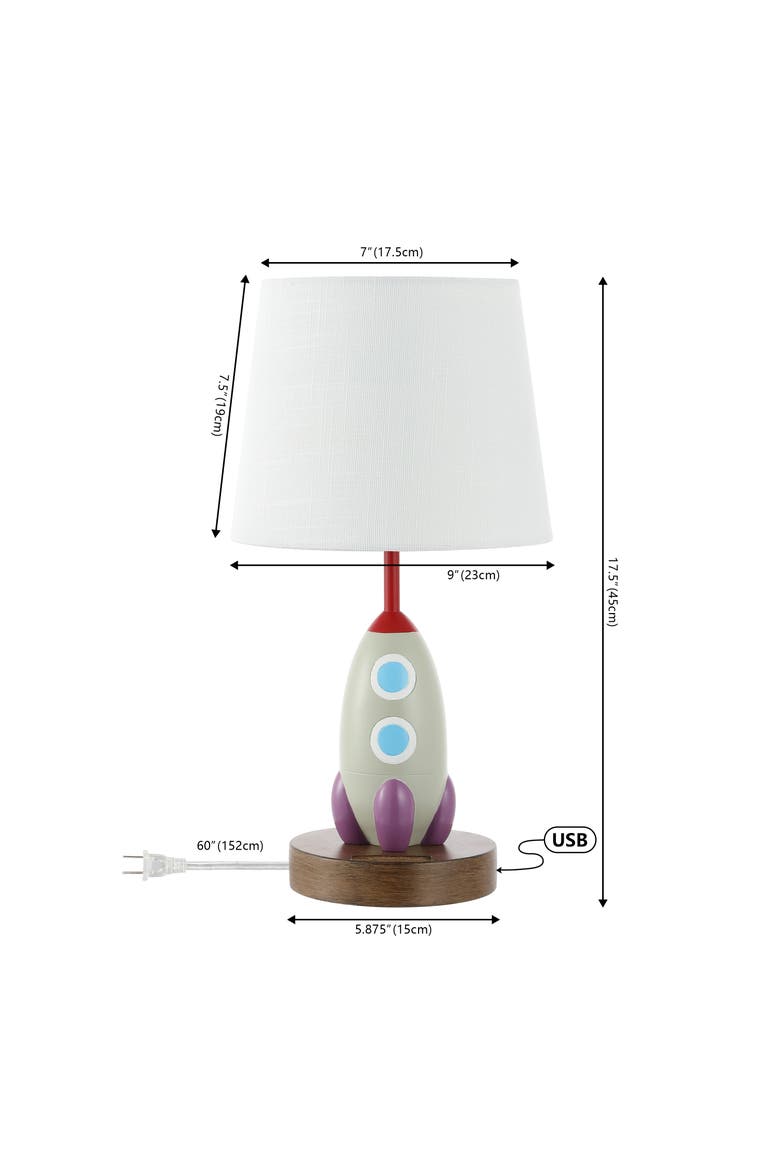 Houston Coastal Style Iron/Resin Rocket LED Kids' Table Lamp with Phone Stand and USB Charging Port, Alternate, color, Multi-Color