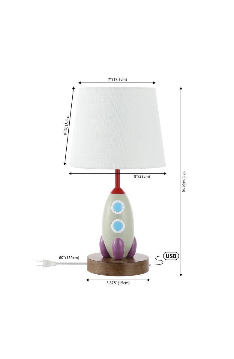 JONATHAN Y Houston Coastal Style Iron/Resin Rocket LED Kids' Table Lamp with Phone Stand and USB Charging Port, Alternate, color, Multi-Color