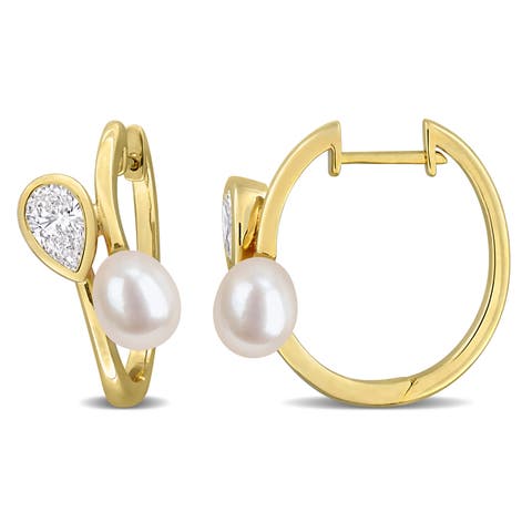 Pearl & Lab-Grown Diamond Hoop Earrings