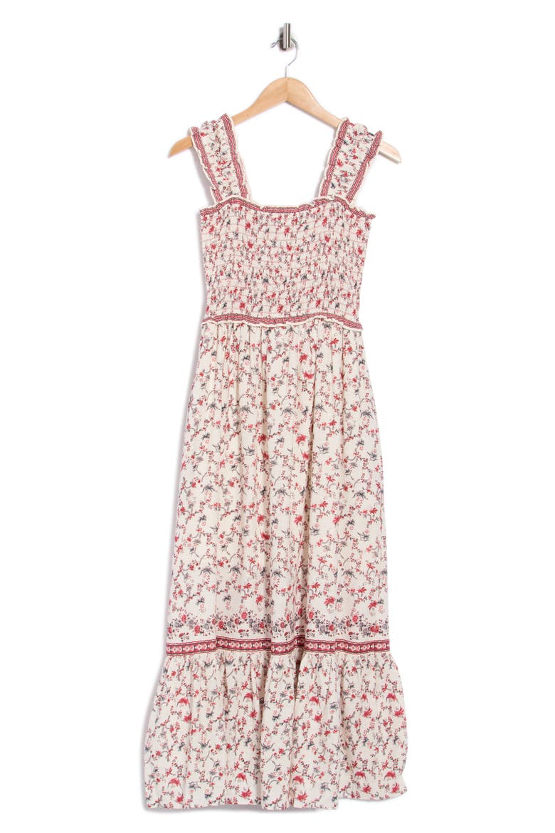 Smocked Bodice Maxi Dress, Alternate, color, CREAM/ RED BLOOMFALL GRACE