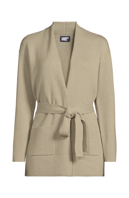 Lands' End Fine Gauge Milano Belted Long Line Cardigan Sweater In Champagne Heather