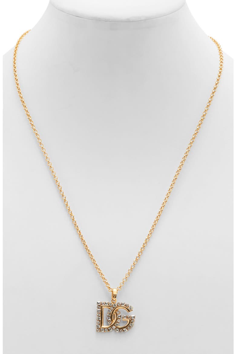 DG Logo Crystal Embellished Pendant Necklace, Alternate, color, ZOO00 ORO