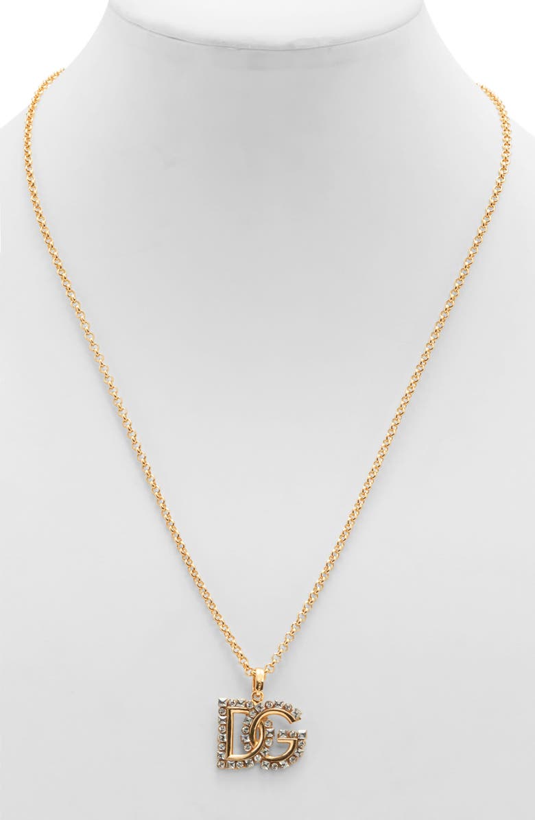 Dolce&Gabbana DG Logo Crystal Embellished Pendant Necklace, Alternate, color, Zoo00 Oro