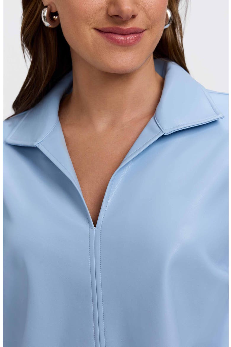 Agnes Faux Leather Long Sleeve Popover Top, Alternate, color, SKY BLUE