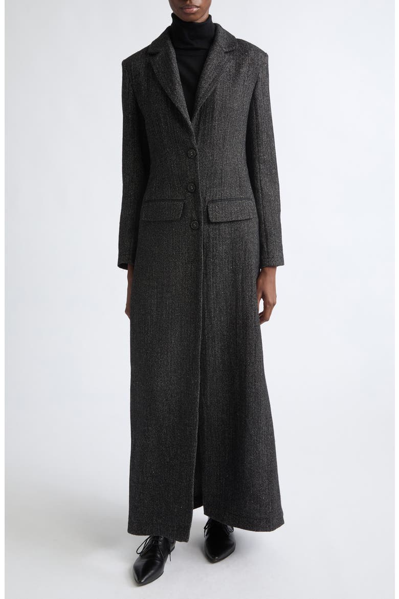 Herringbone Linen & Wool Blend Tailored Overcoat, Alternate, color, WOOL HERRINGBONE