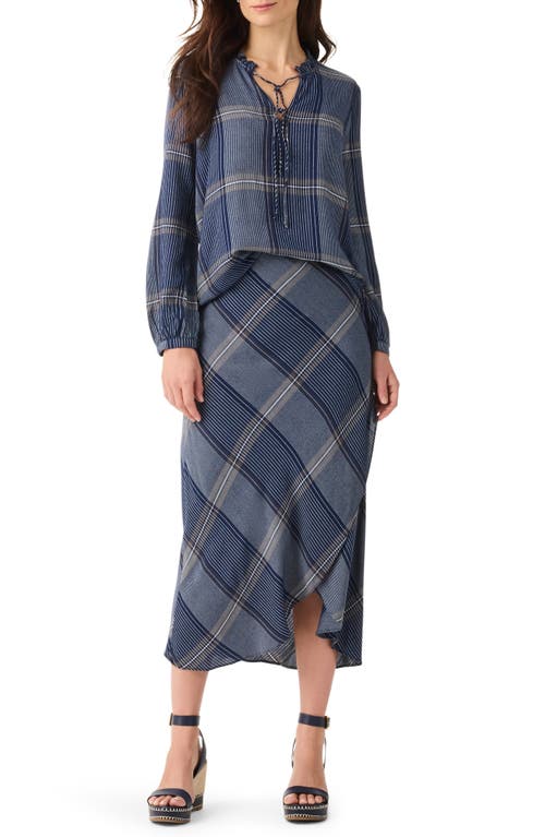 Nic + Zoe Nic+zoe Line It Up Split Neck Top In Indigo Multi